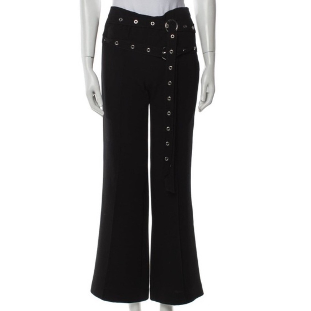 Cinq a Sept Wide Leg Pants Women 0 Black Excellent Grommet Double Belt High Rise - Picture 5 of 11